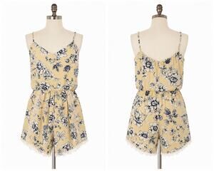 TRAC Floral Satin Lace Trim Romper